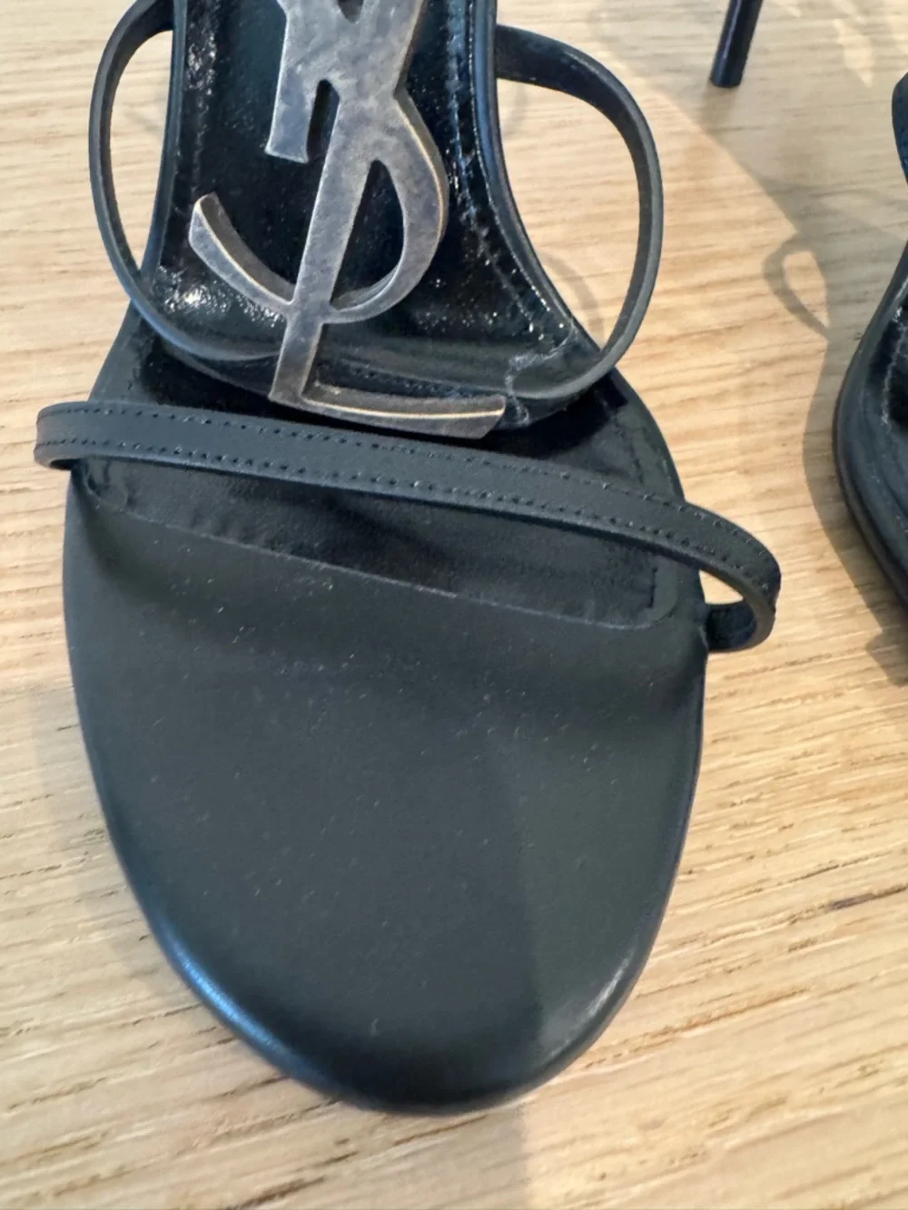 Saint Laurent Black Logo T-Strap Stiletto Sandals - Picture 7 of 16
